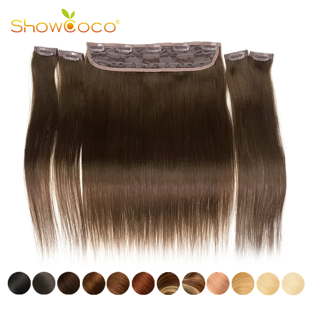 Showcoco una pieza Clip en extensiones de cabello humano sedoso recto máquina Remy Clip de pelo Total 5 unids/set 180g Clips de pelo