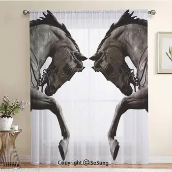 

Twin Contrast Horse s Statue Image Vintage Style Abstract Art Antigue War Theme Bronze