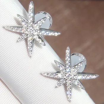 

SLJELY Brand Fashion Real 925 Sterling Silver Fine Stars Stud Earrings Micro Cubic Zirconia Stones for Women Party Jewelry
