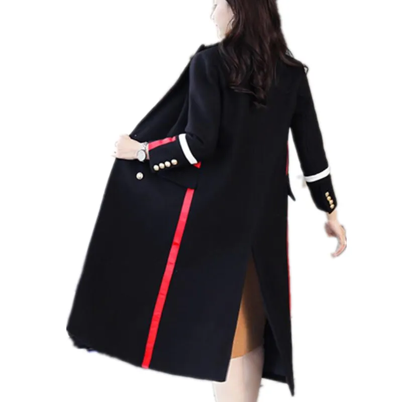 Осенне зимнее шерстяное пальто в стиле милитари женское тонкое двубортное