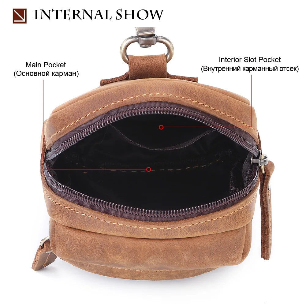 MISFITS crazy horse leather waist packs men vintage small fanny pack with Cigarette case belt phone bag Male hook loops bum bag