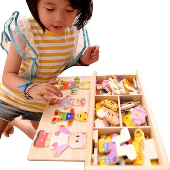 

Puzzle Wooden Toy Cartoon Family 4 Bear Dress Changing Montessori Educational Change Clothes Toys For Children Kids Gift 72pcs