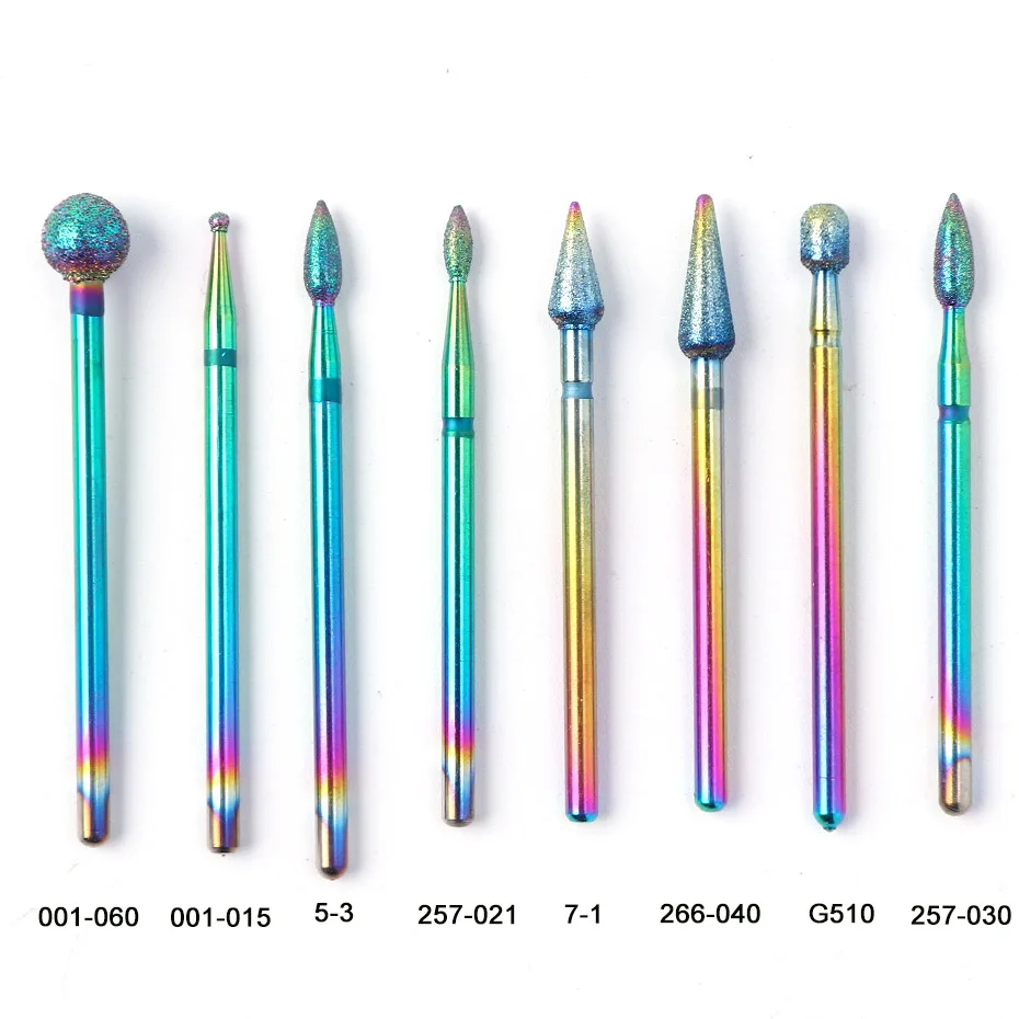 Вращающиеся сверла для ногтей, радужные алмазные золотые фрезы, фрезы для полировки Хамелеона, маникюрные сверла, аксессуары, инструмент JI1512
