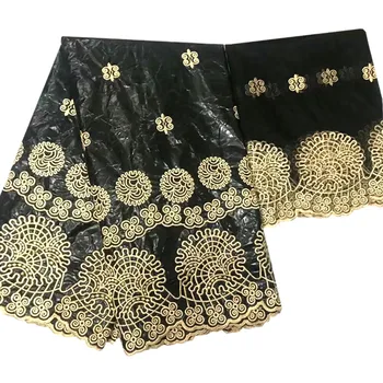 

Hot selling bazin brode getzner 2019 high quality lace black nigerian lace fabric with stones bazin riche getzner 5+2yards/lot