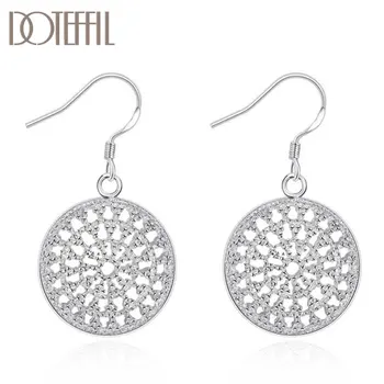 

DOTEFFIL 925 Sterling Silver Hollow Out Round Plate Earrings Charm Women Jewelry Fashion Wedding Engagement Party Gift