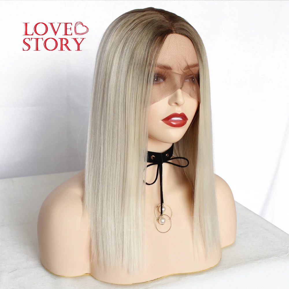 Парики из синтетического кружева Lovestory светлый цвет темные корни короткий парик