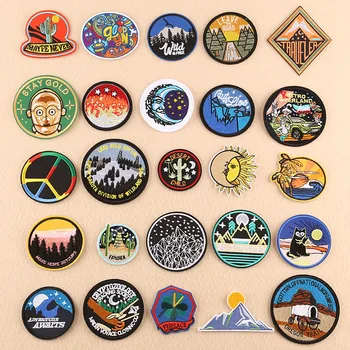 

one set embroidery patch scenery trees cactus star cats cartoon patches for bag hat badges applique patches for clothing VP-1716