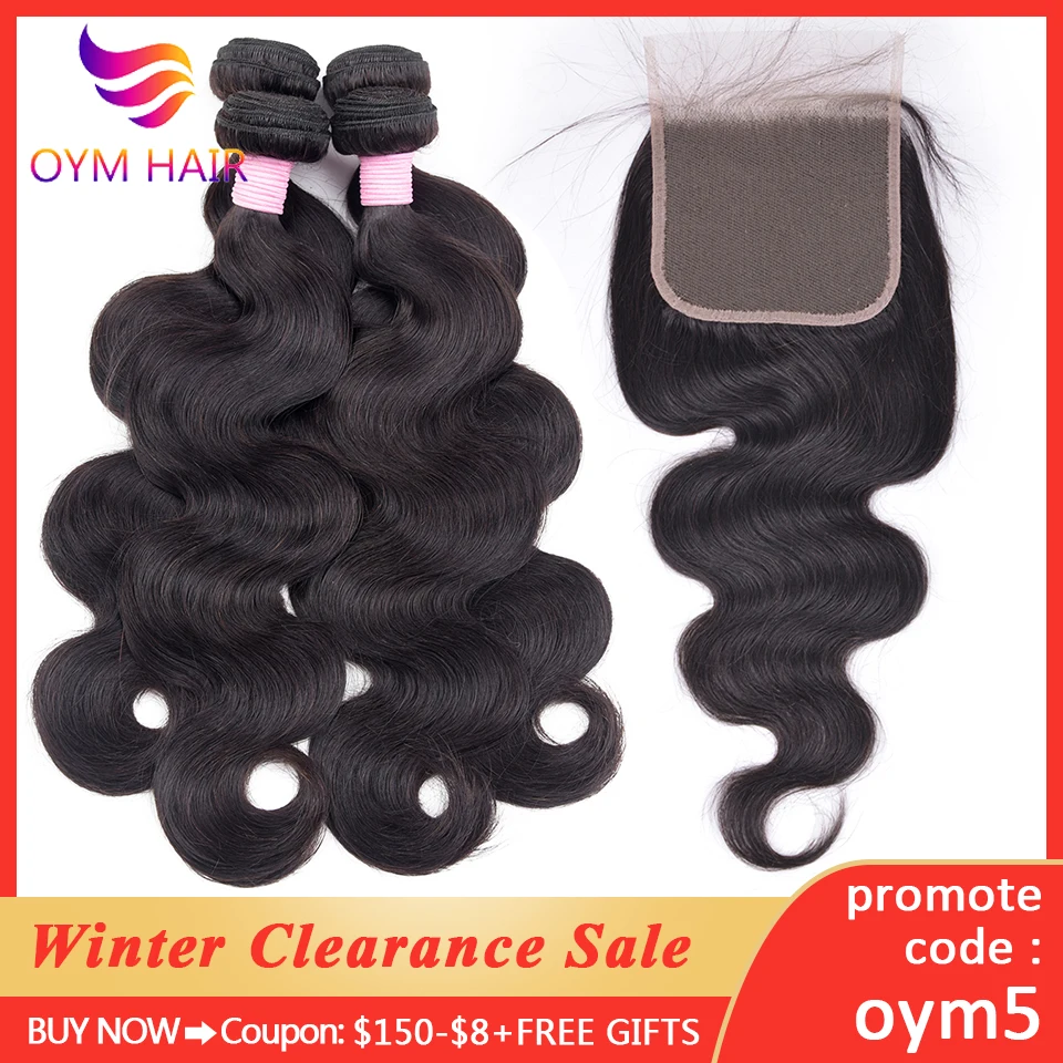 

OYM HAIR 8-26 Inch Body Wave Bundles With Closure Remy Braziilan Human Hair Weave Bundles With 5x5 Lace Closure And Bundles