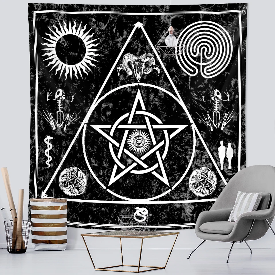 Черно белая луна Мандала настенная подвесная спальня психоделическая сцена