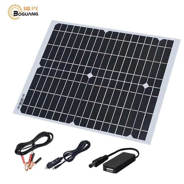 US $29.16 20W 18V Solar Panel Kit Cable 5V USB Cigarette Lighter Alligator Clip Charge for Phone car Battery