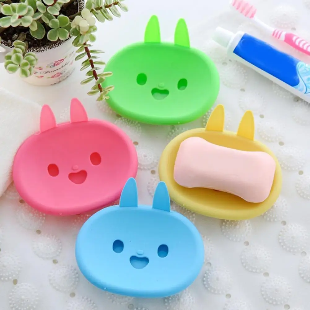 1 Set Lovely Practical Portable Cartoon Rabbit Bathroom Soap Dish Box Double Layer Draining Holder For Accessories | Дом и сад