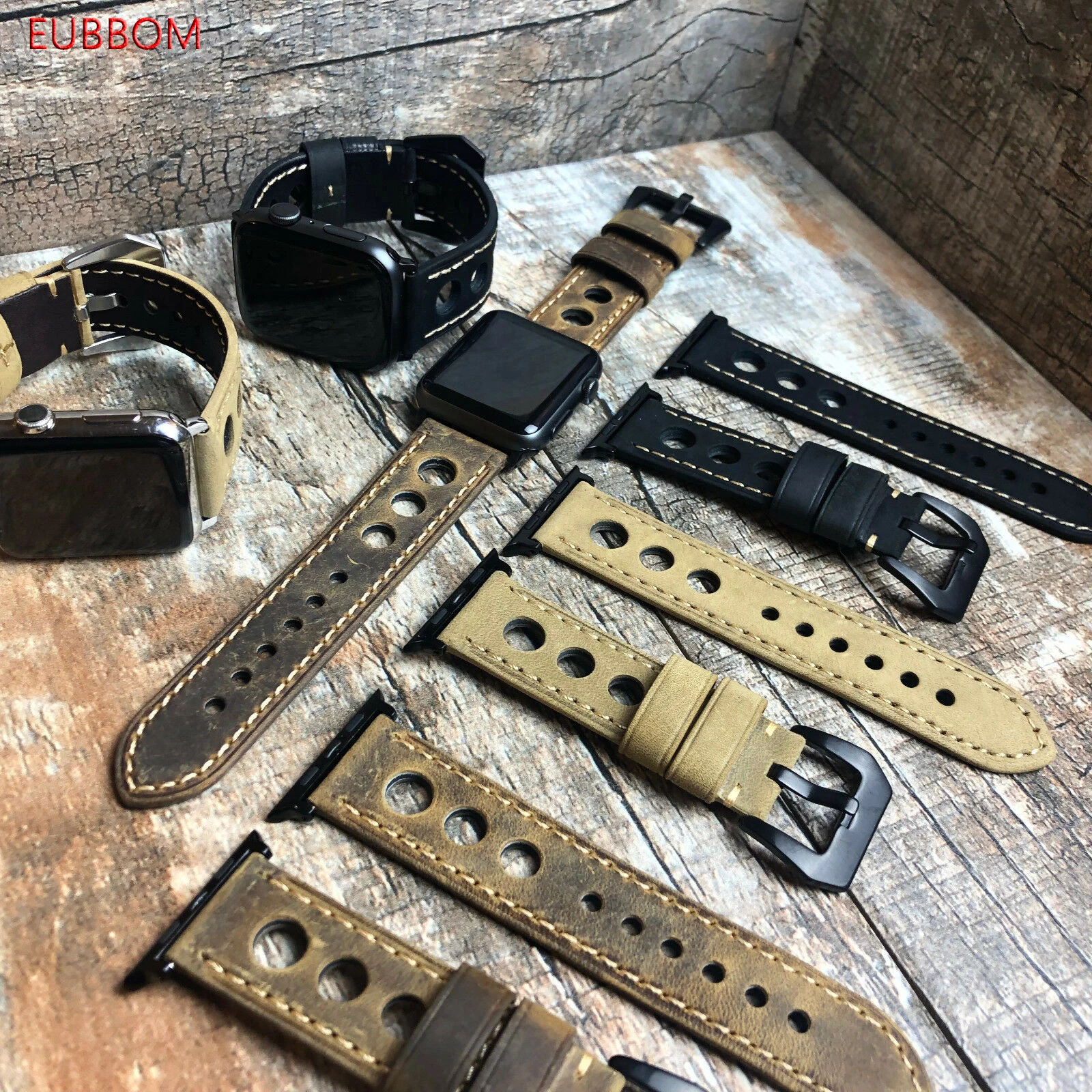 

For Apple Watch 6 5 4 3 2 1 Rally Style Rustic Leather Replacement Wrist Strap Band For iwatch band For apple watch band 42 mm