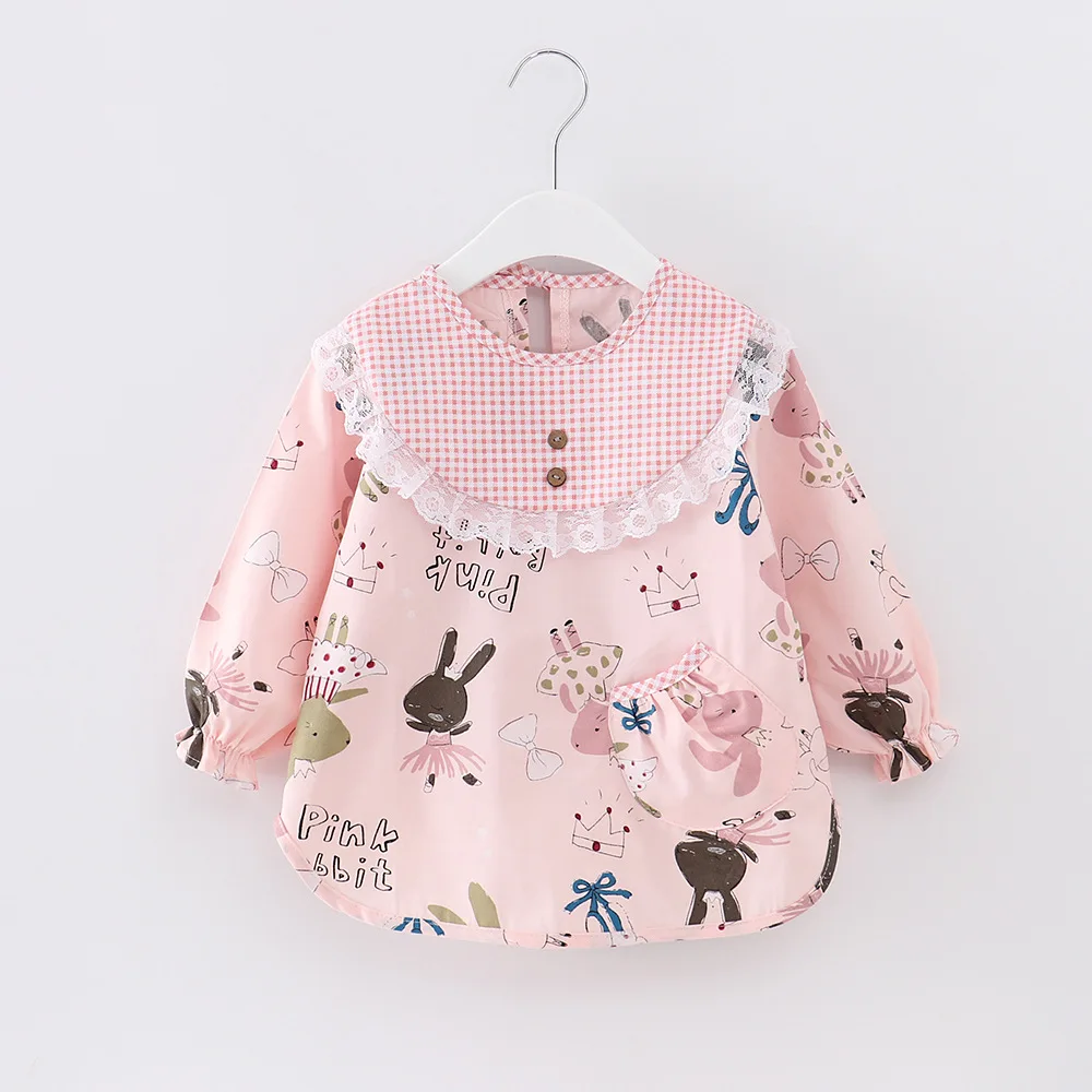 Cute Cartoon Baby Kids Children Princess Bibs Waterproof Burp Cloths Toddler Infant Long Sleeve Apron Pink Lace Baby Feeding Bib baby headband