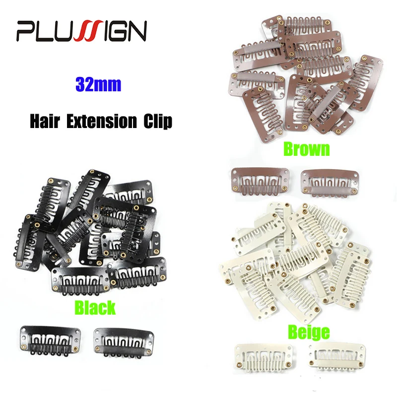 Wholesale 100Pcs U Shape Beige Black Brown Clips For Hair Extensions Wig Comb 32Mm Metal Snap Clips For Hair Extention Hairpiece
