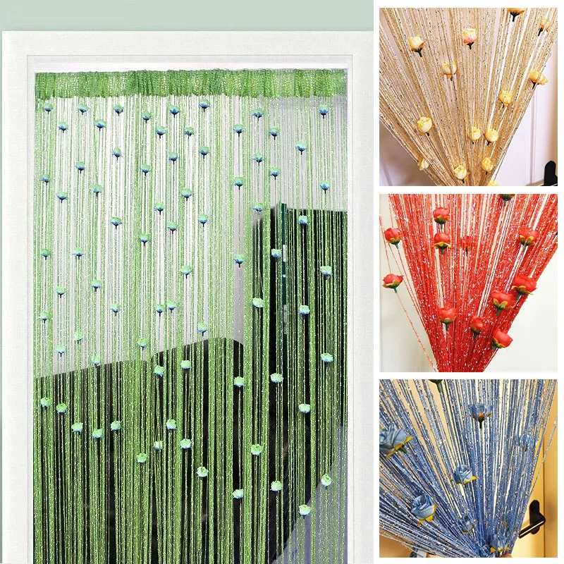 Door Line Curtain Rose Flower Shape Window Thread Hanging Vestibule String Curtains Tassel Valance Divider Decoration Home DIY