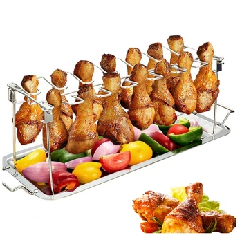 

Chicken Leg Wing Rack Stainless Steel Metal Roaster Stand with Drip Tray for Smoker Grill or Oven Great for BBQ, Picnic