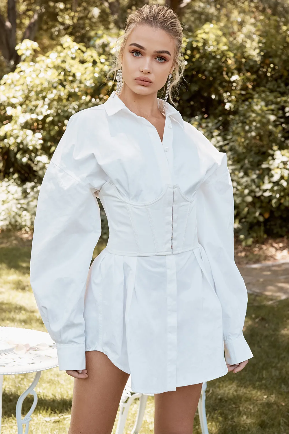 white corset shirt dress