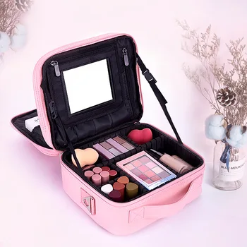 

New Professional Makeup bag With Mirror Organizer Women Travel Cosmetic Cases Large Capacity Cosmetics Bag Capacity Storage Box