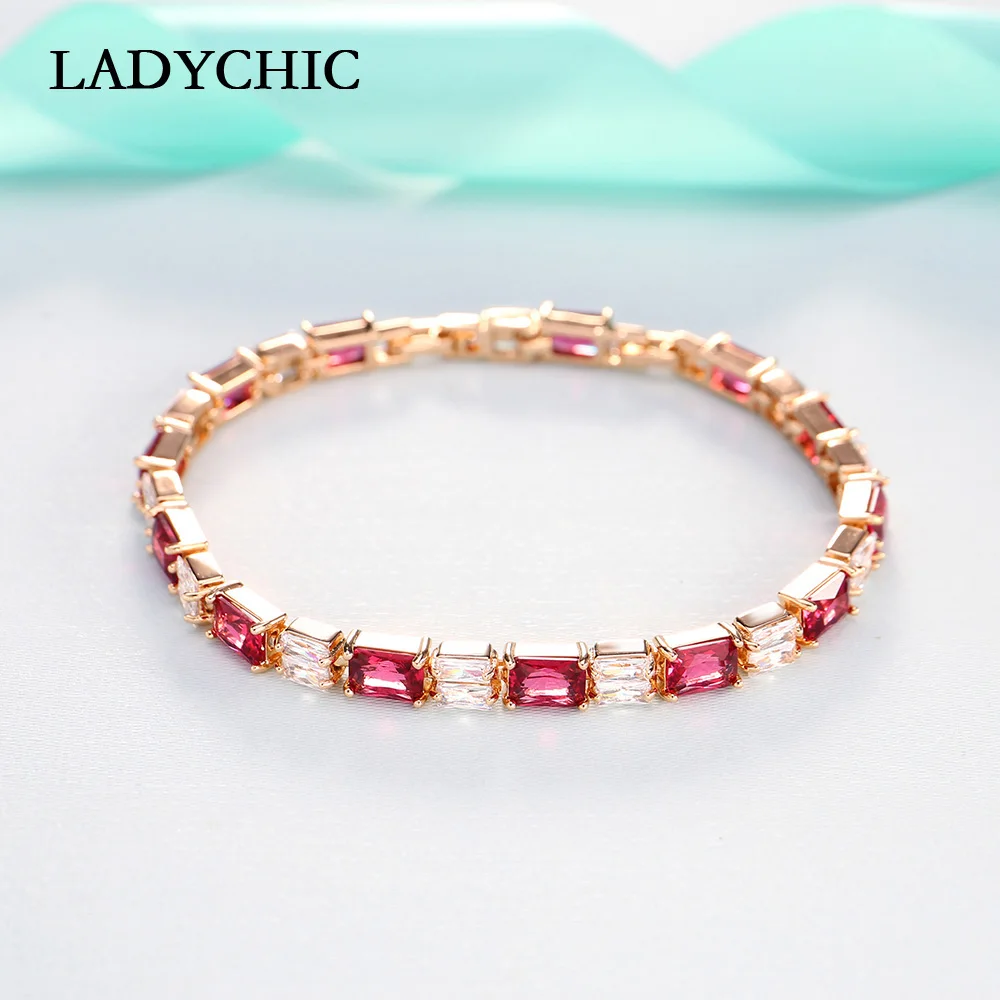 Браслеты LADYCHIC со сверкающими красными фианитами класса ААА Роскошные браслеты