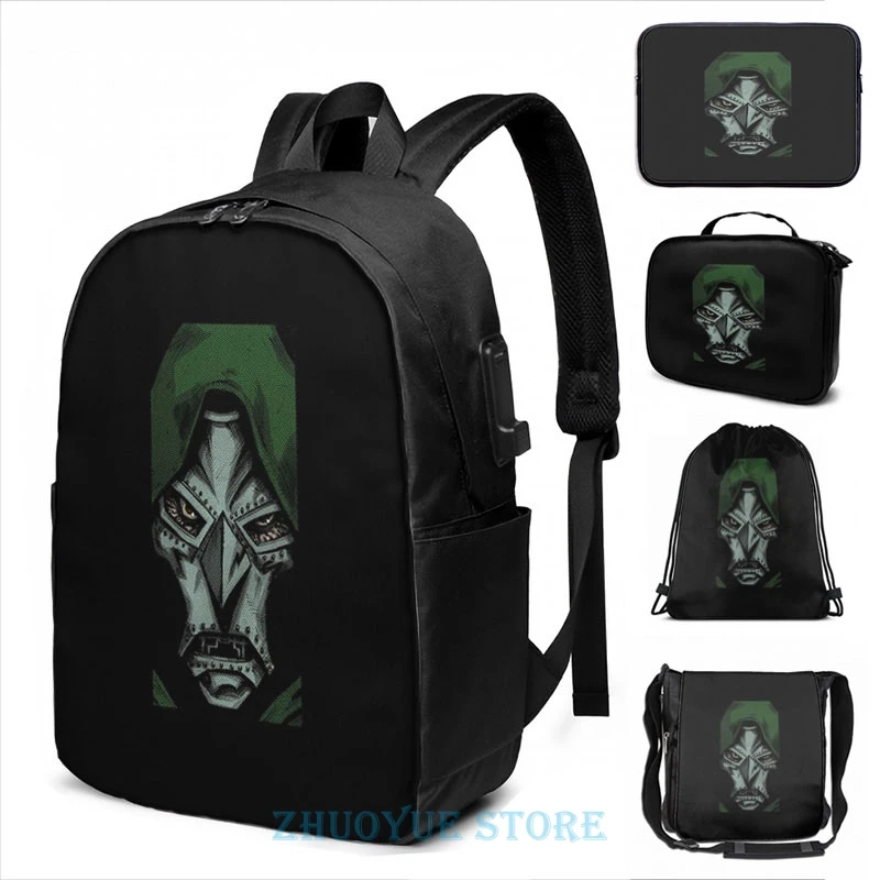 Забавный рюкзак Dr Doom с графическим принтом и USB зарядкой мужские школьные сумки