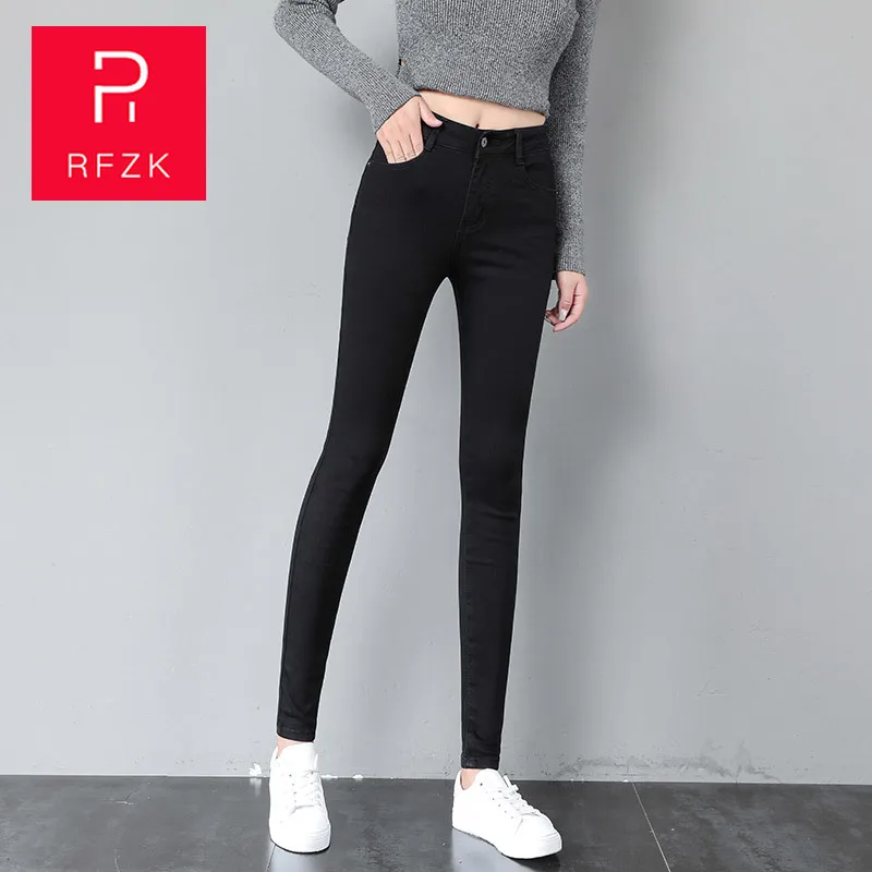 RFZK 2020 New Fashion Skinny Denim Pencil Jeans high waist summer Autumn Pant Slim Stretch Cotton Denim Trousers for woman