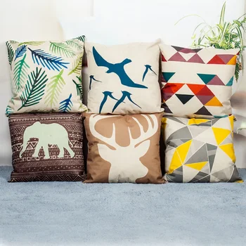 

Geometric Sofa Pillowcase Nordic Style Cushion Cover Animal Decorative Pillows Deer Linen Home Decor Green Yellow