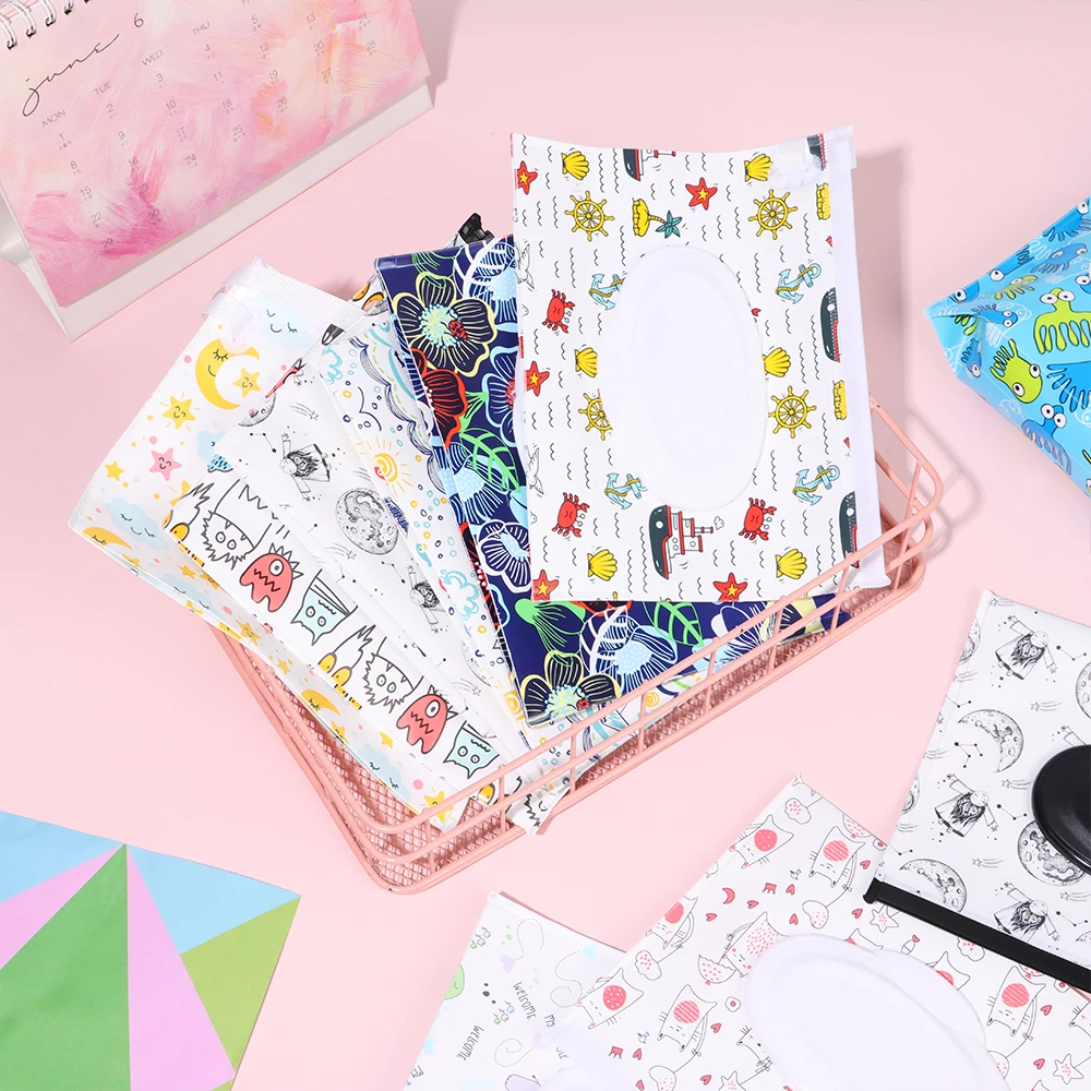 Cartoon EVA Reusable Wet Wipes Bag With Snap Strap Baby Wet Wipes Box Eco-friendly Cleaning Wipes Case Portable Wipes Container 3