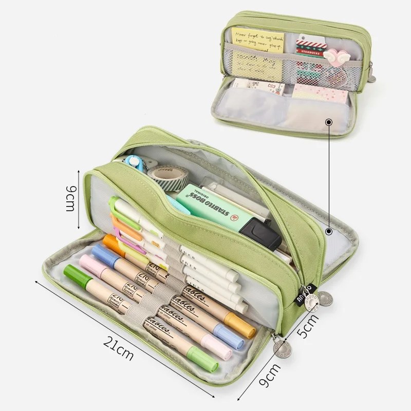 1pc Solid Color Canvas Pencil Case With Simplistic Design And Zipper For  Stationery Storage