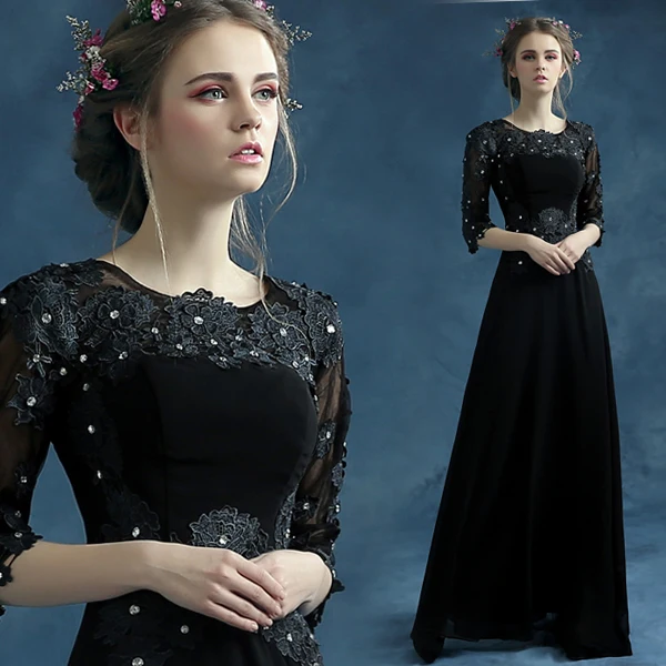 

half sleeves Evening gown 2018 lace appliques crystal Formal robe de soire vestido de festa longo mother of the bride dresses