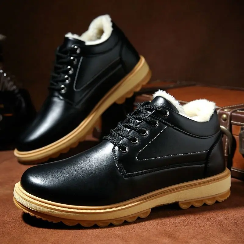 Winter Leather Men's Boots Thick Leather Warm Ankle Boots Work 2021 New Men's Shoes Waterproof Snow Boots Extra Large