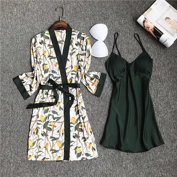 

QWEEK Pajamas Sets Night Gown Robe Set Womens Nighty for Ladies Silk Dressing-gown Nightgown Nightwear Female Lingerie Robe Sexy