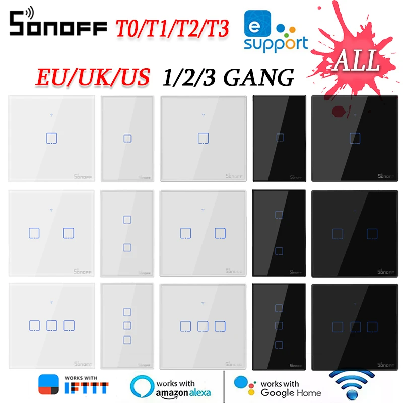 Умный настенный сенсорный выключатель SONOFF T1/T2/T3/T0 Wi-Fi 1/2/3 клавиши управление умным