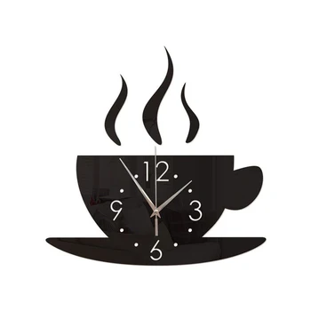 

Coffee Cup Acrylic Clock Wall Mirror Sticker 3D Effect Home Hotel Decor