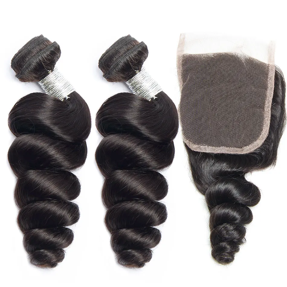 Перуанские волнистые пряди с закрытием 100 человеческие волосы 3 пробор Кружева