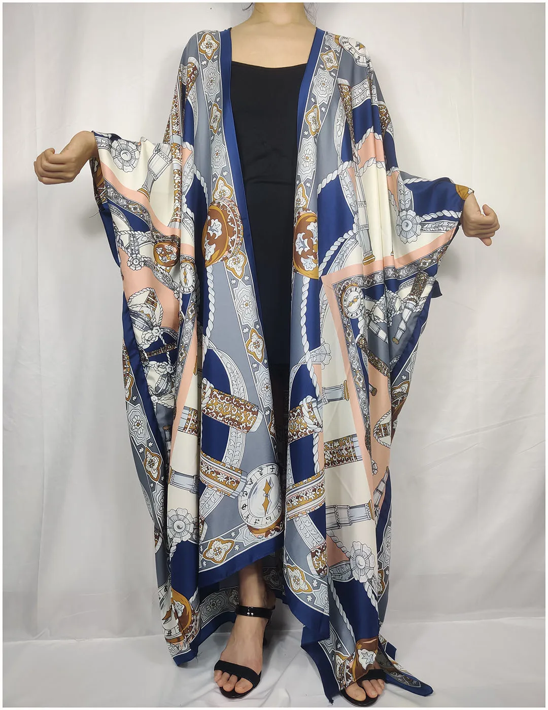 Casual 2021 Fashion European Open Front Silk Kimono Swimwear For Women Casual Dubai Muslim Summer Caftan Ramadan Clothes