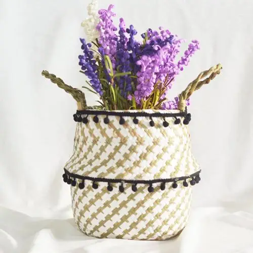 Плетеная корзина для цветов из морских водорослей, корзина для покупок, домашняя корзина для хранения растений, органайзер для цветов, садовая Цветочная ваза, подвесная корзина