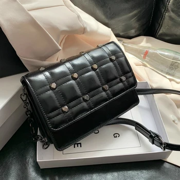 

Small PU Leather Crossbody Bags For Women 2020 Rivets Shoulder Messenger Bag Female Travel Handbags Chain Cross Body Bag