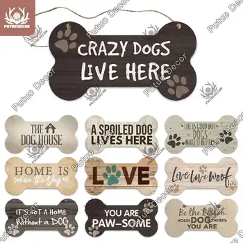

Putuo Decor Bone Shaped Dog Tag Plaque Wood Lovely Friendship Wooden Pendant Wooden Plaques Signs for Dog Lover House Decoration