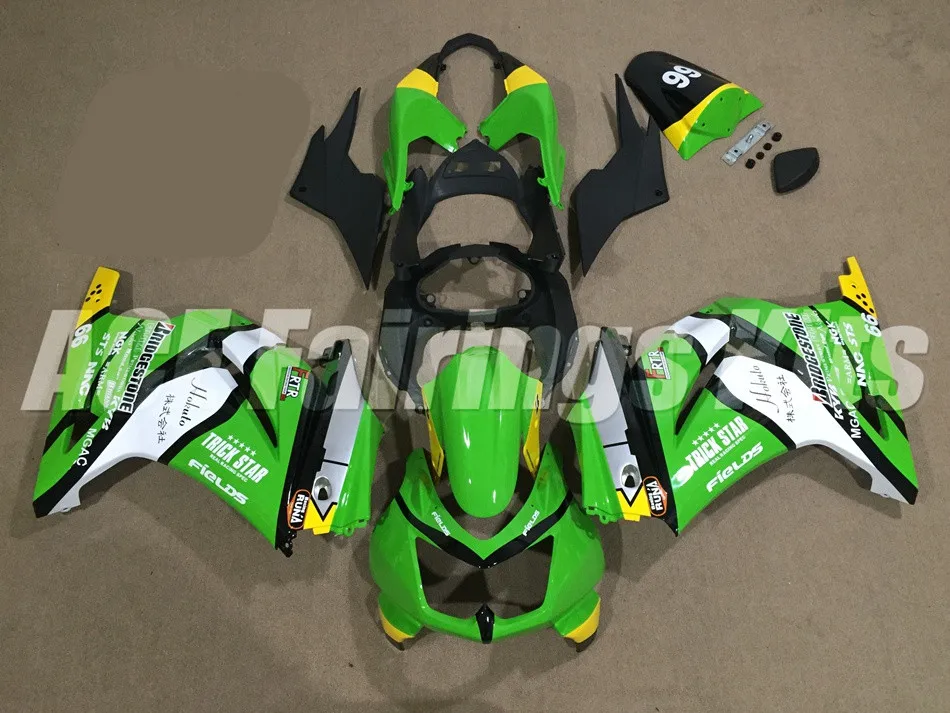 ABS Обтекатели комплект подходит для Kawasaki Ninja 250 EX250 ZXR250 2008- 08 09 10 11 12 13 14(литья под давлением) Холодный белый зеленый