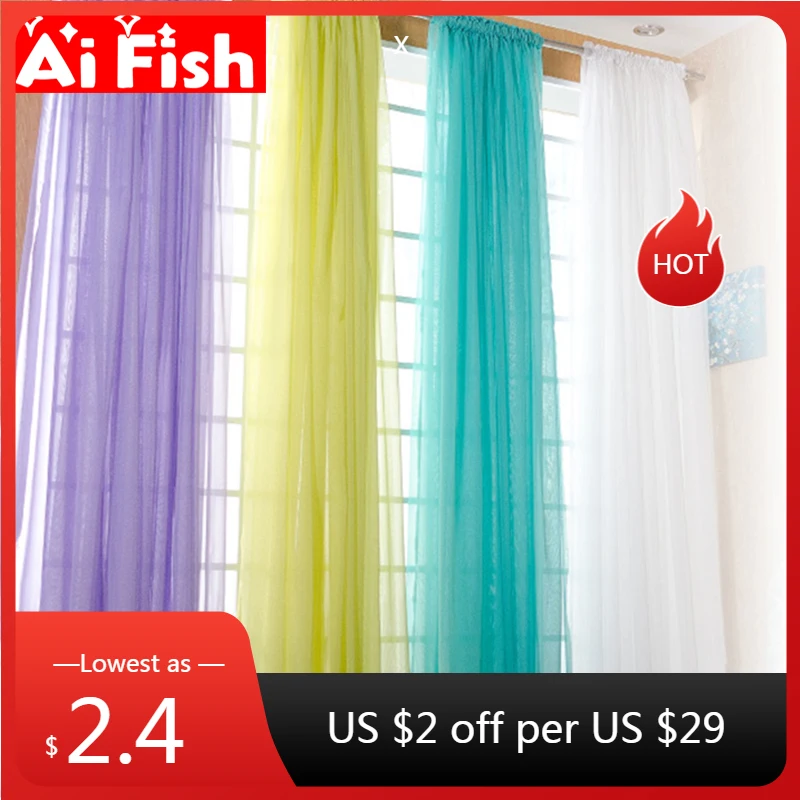 Curtains Drape-Panel Window-Screening Sheer Tulle Living-Room American-Style White European