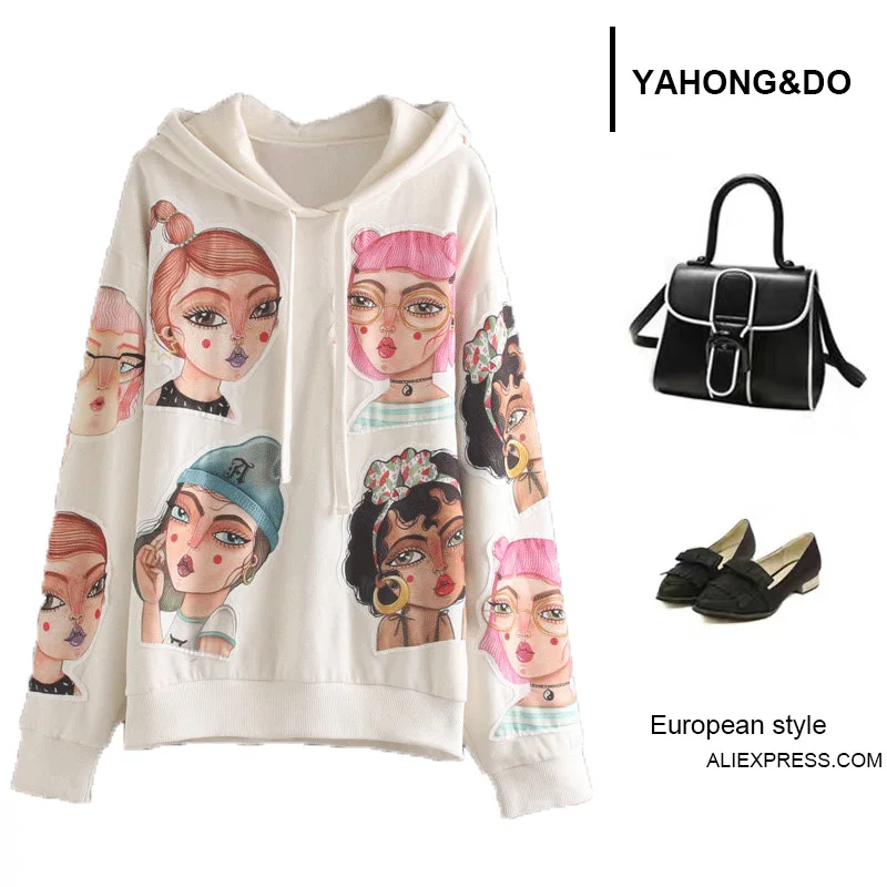 

Women Hoodies 2019 New Fashion Girls Cartoon Printed Long Sleeve Oversize Pullover Femme Autumn White Casual Loose Harajuku Top