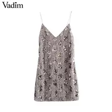 Vadim, женское сексуальное мини-платье без рукавов с блестками, v-образный вырез, открытая спина, на тонких бретелях, с кисточками, вечерние, Клубные, дизайнерские женские платья QC984
