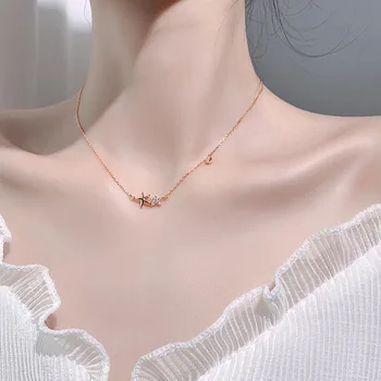 

Shining Diamond 925 Sterling Silver Star Necklace Korean Style Simple Personality Sweet Cute Girl Clavicle Chain Birthday Gift