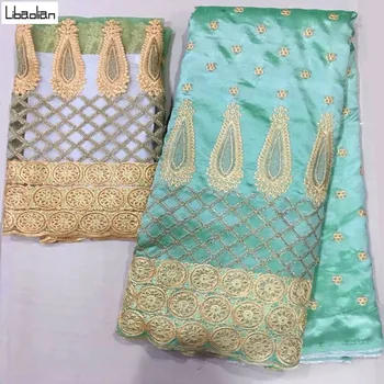 

Nice Teal George Lace Fabric 5+2Yards Match Net Lace Sequined Embroidered Fabric For Bride Noble Dress Laces E911-28