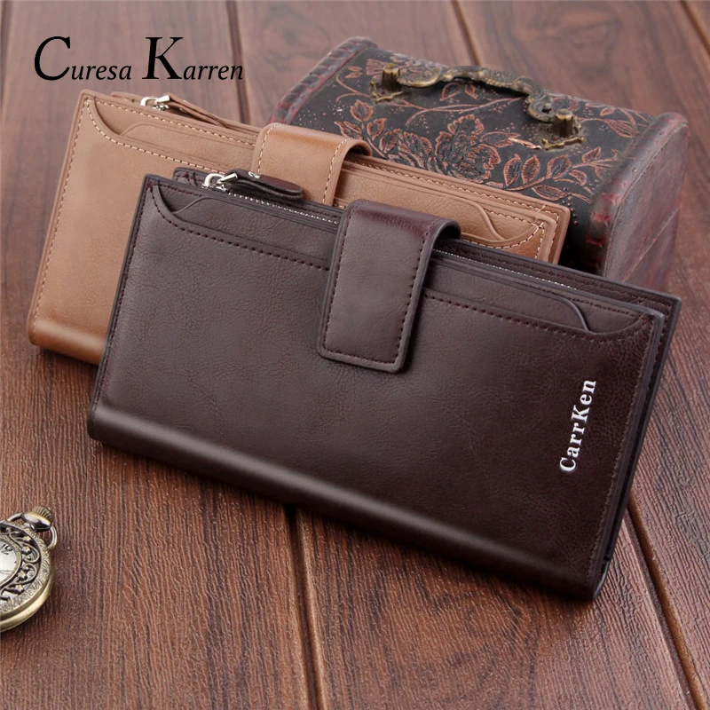 

New Luxury brand Men's Genuine Leather Slim long Wallets high quality zipper Design Card Holder Retro purses men free shipping