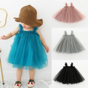 

Hot Sale! Ins Summer Girl Suspenders Mesh Dress 1-6 Years Old Children Party Princess Gown Girl Wedding Tutu Dress Overall Dress