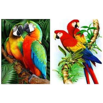 

2 Set Diamond Painting Parrot Resin Crystal Diamond Stitch-Treetop Parrot & Two Parrots Standing on a Branch