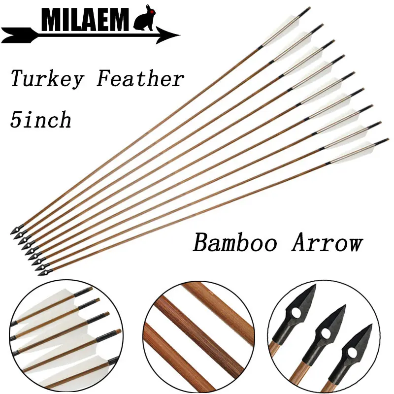 

6/12pcs 83cm Archery Bamboo Arrow OD8mm 5inch Turkey Feather Traditional Arrowhead Compound Recurve Bow Shooting Accessories