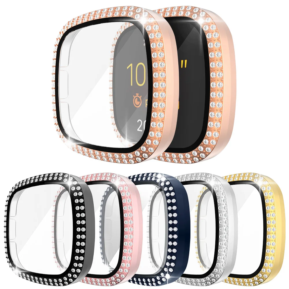 Стеклянная пленка с чехлом из ПК для часов Fitbit Sense Versa 3 2 двухрядная защитная