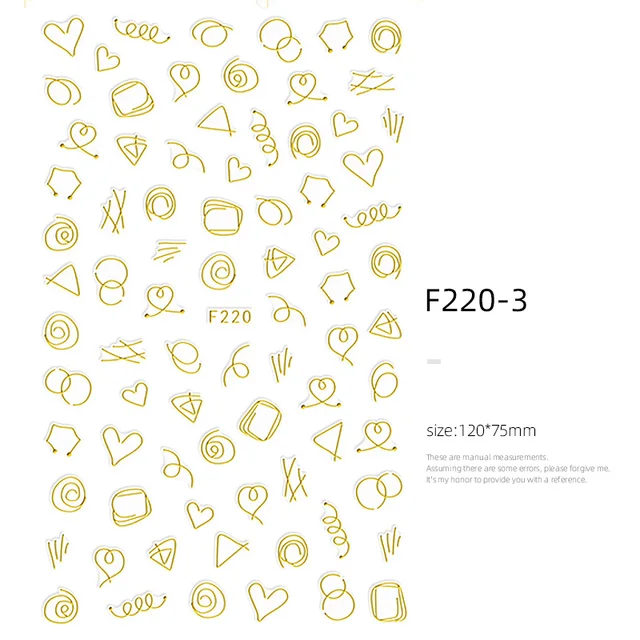 HNUIX Nail stickers circle silver gold geometry hollow 3D sticker art nail sticker sticker slider stickers star moon F220gold